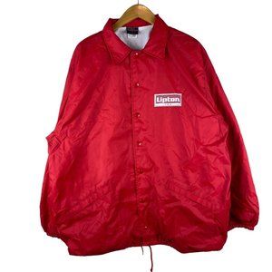 Vintage Lipton Tea Snap Button Coach Jacket Size XL USA Red White HILTON 90s